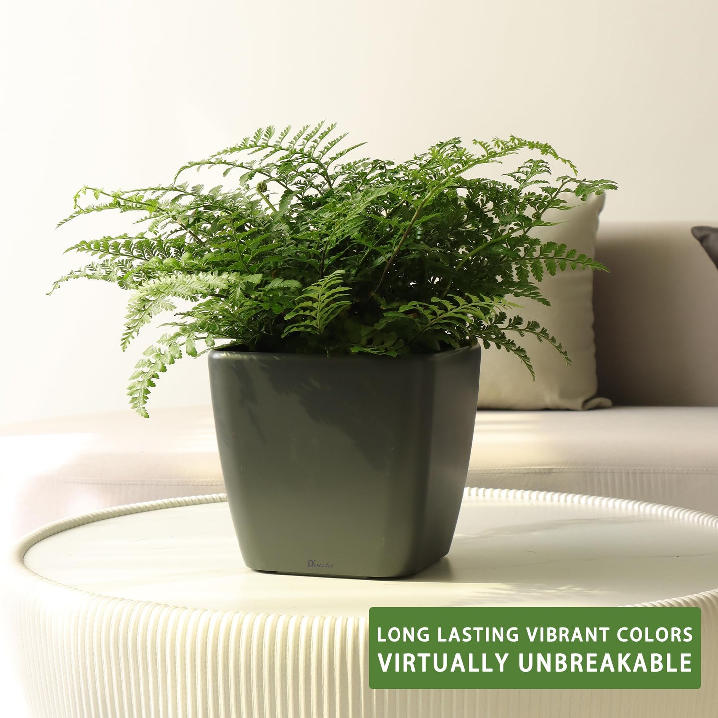 Dexceder 9x8 Self Watering Planter Indoor Outdoor, Inner Mat Design, Thickened Table Flower Plant Pot with Water Level Indicator (Slate Gray Matte)