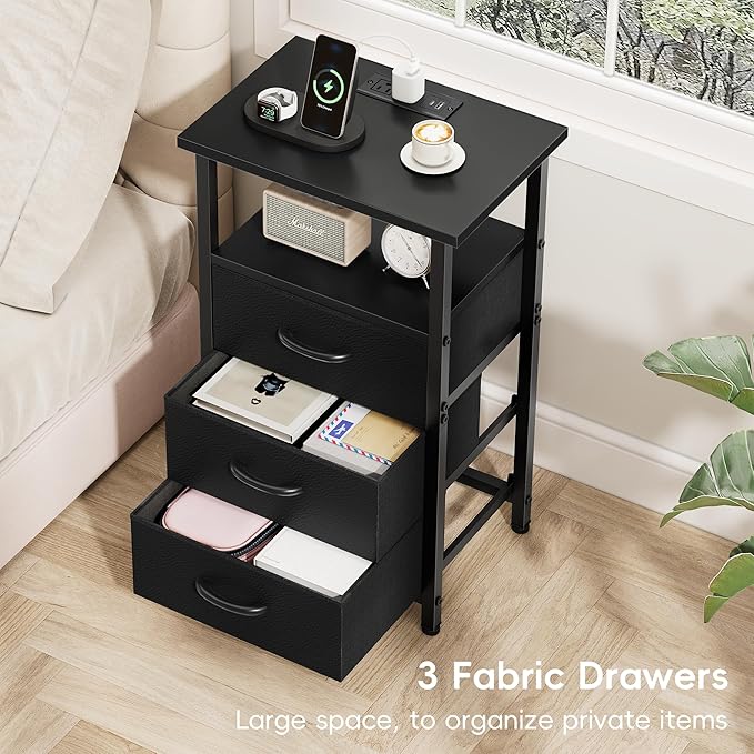 Vagusicc Night Stand with Charging Station, LED Nightstand