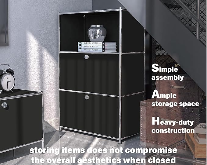 Metal Shelf with 2 Flap Doors, Large Capacity Cabinet, DIY Modern Home