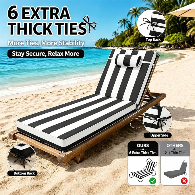 Chaise Lounge Cushion for Outdoor Furniture, Waterproof, Fade-Resistant and