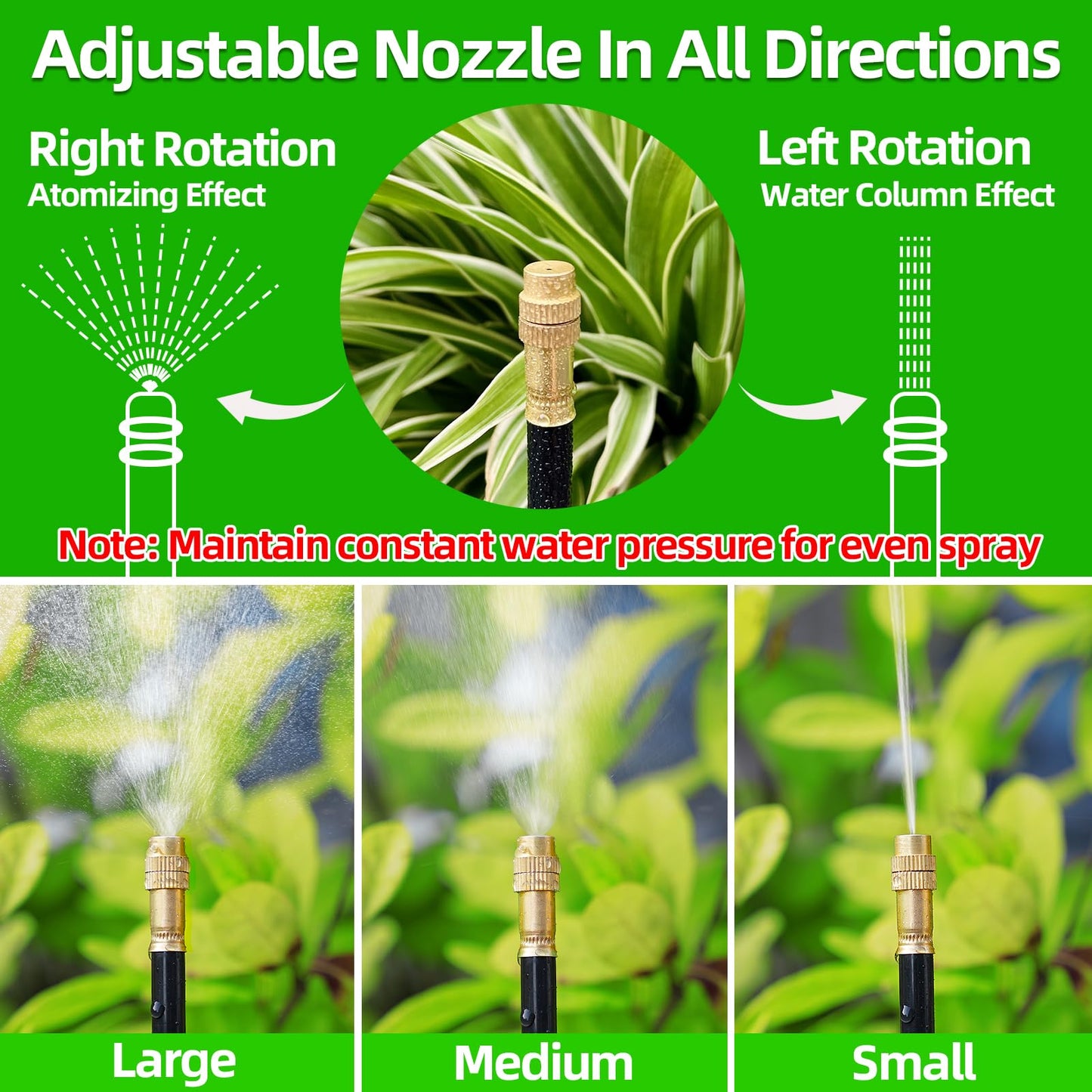 100 Ft Drip Irrigation System for Garden - Drip Irrigation Kit with 32 360°Adjustable Copper Nozzles Hose, Automatic Atomizing Plant Watering Sprinkler System for Yard, Lawn, Greenhouse, Potted