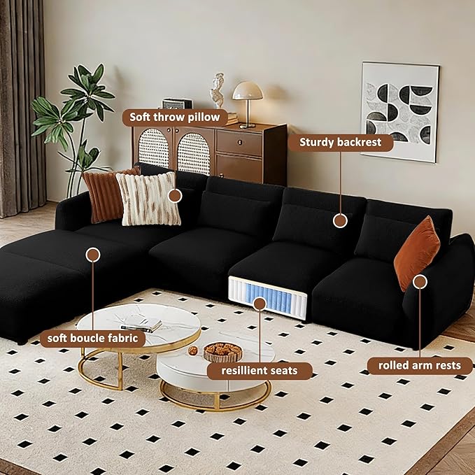 U Shaped Cloud Sectional, Convertible L Shaped Couch