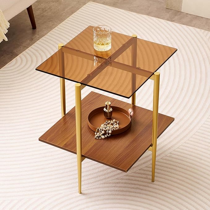 LumFurn Glass End Table, Mid-Century Modern Design Sofa Table, L41 x W21 x H17