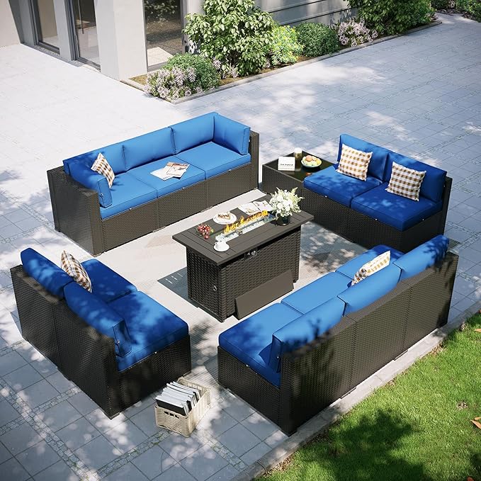 Aoxun Patio Furniture Set with Fire Pit Table, 12 Piece Outdoor Sectional Sofas
