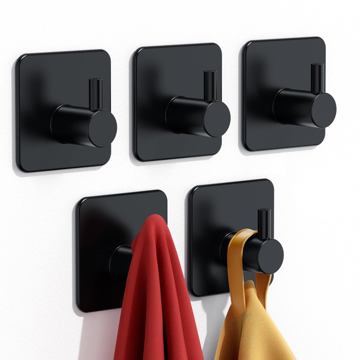Adhesive Hooks Heavy Duty 30lb(Max) Wall Hooks, 5 Pack Self Adhesive Damage Free Towel Rack, Stainless Steel for Coat Robe, Waterproof Oilproof Rustproof for Bathroom Shower Kitchen Office