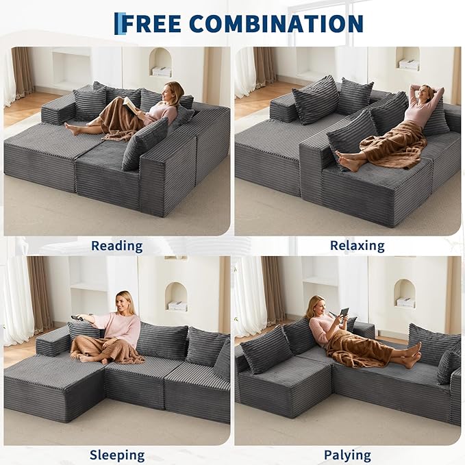 Hetoy Oversized L Shape Modular Sofa, Soft Modular Sectional Couch