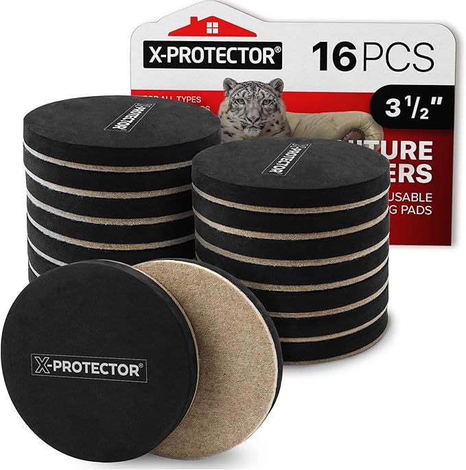 Felt Furniture Sliders Hardwood Floors X-PROTECTOR – 16 PCS 3 1/2" Furniture