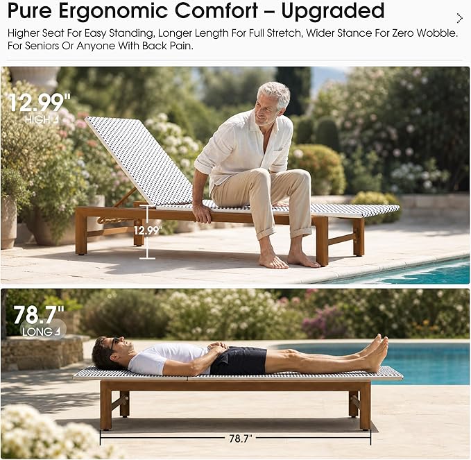 PURPLE LEAF Patio Chaise Lounge French Outdoor Lounger 1 Piece Matte Teak Grain