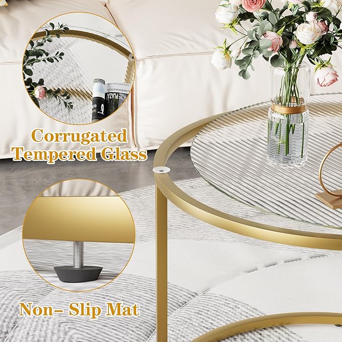 aboxoo Nesting Coffee Table Set of 2, Small Round Glass Nesting Tables