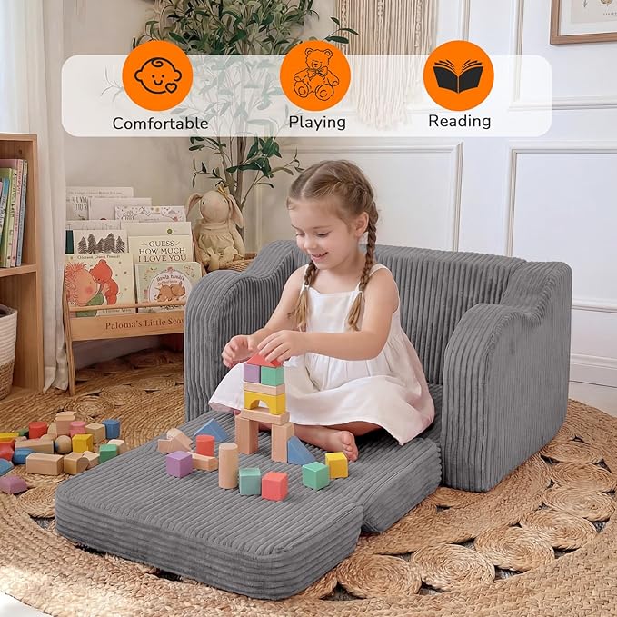 MeMoreCool Toddler Chair Comfy for 1-3 Years Old, Corduroy Kids Couch Bed Fold