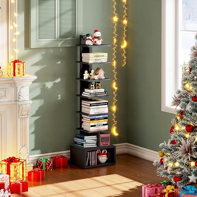 TUTOTAK Narrow Bookshelf, Vertical 8-Tier Bookcase, Spine Book Shelf