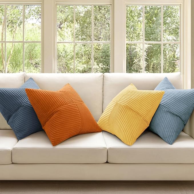 MIULEE Summer Yellow Blue Decorative Throw Pillow Covers 18x18 Inch Set of 4