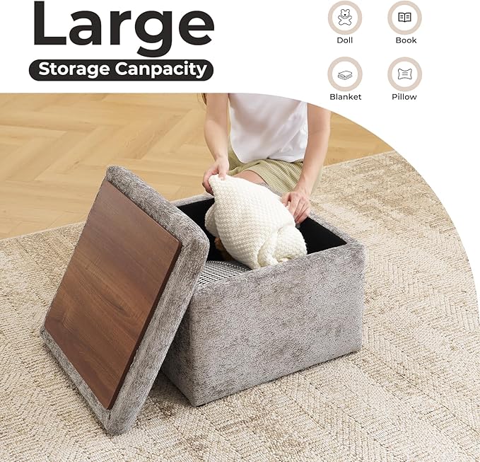 Modern Cube Storage Ottoman, Chenille Ottoman Foot Stools, Ottoman Footstool