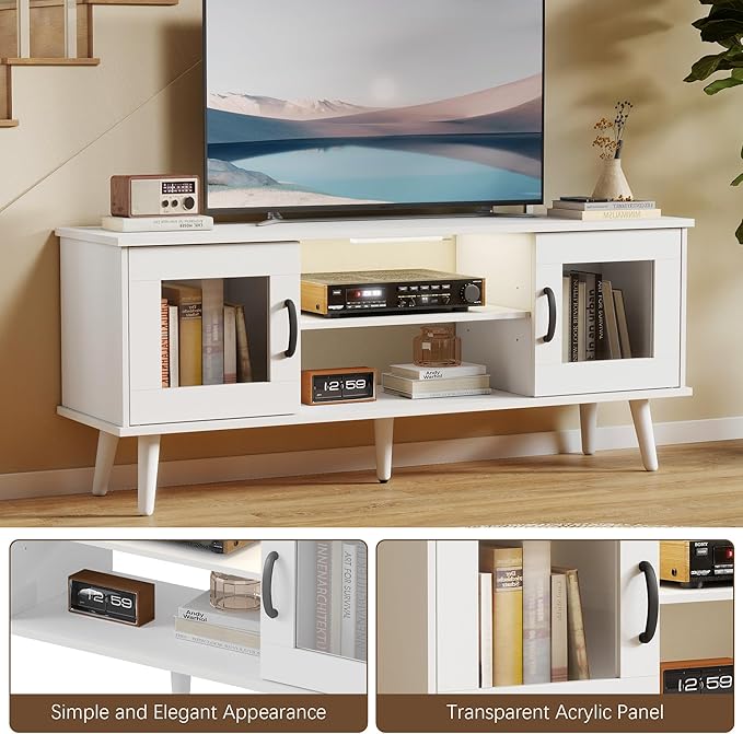 Turosur Wood TV Stand for 55 Inch TV, Mid Century Modern Entertainment Center