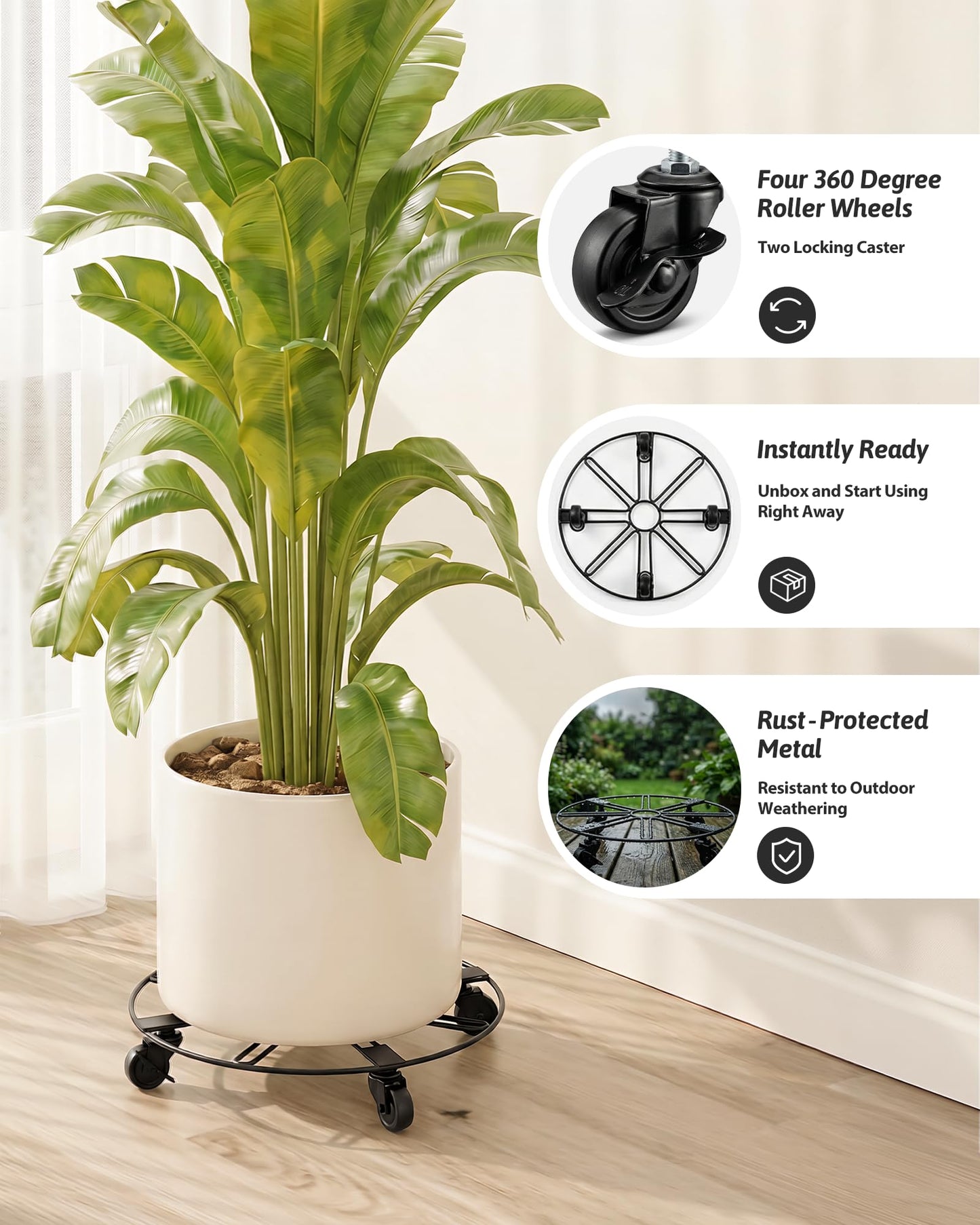 GENTINGBRO Metal Plant Stand Indoor Plant Caddy with Wheels 13in Rolling Carts with Wheels Dolly Cart Corner Plant Stand Outdoor for Heavy Duty Large Plants Planter Caddy Flower Stand Black (2 Pack)