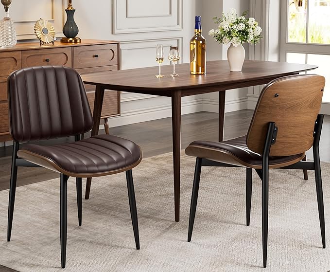 REONEY Dining Chairs Set of 4, Mid-Century Modern Upholstered PU Leather Chairs