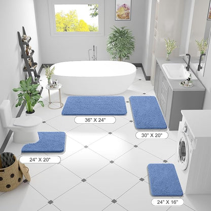 OLANLY Bathroom Rugs 35x24, Extra Soft Absorbent Chenille Bath Rugs, Rubber Backing Quick Dry, Machine Washable Bath Mats for Bathroom Floor, Tub and Shower, Home Decor Accessories, Cornflower Blue