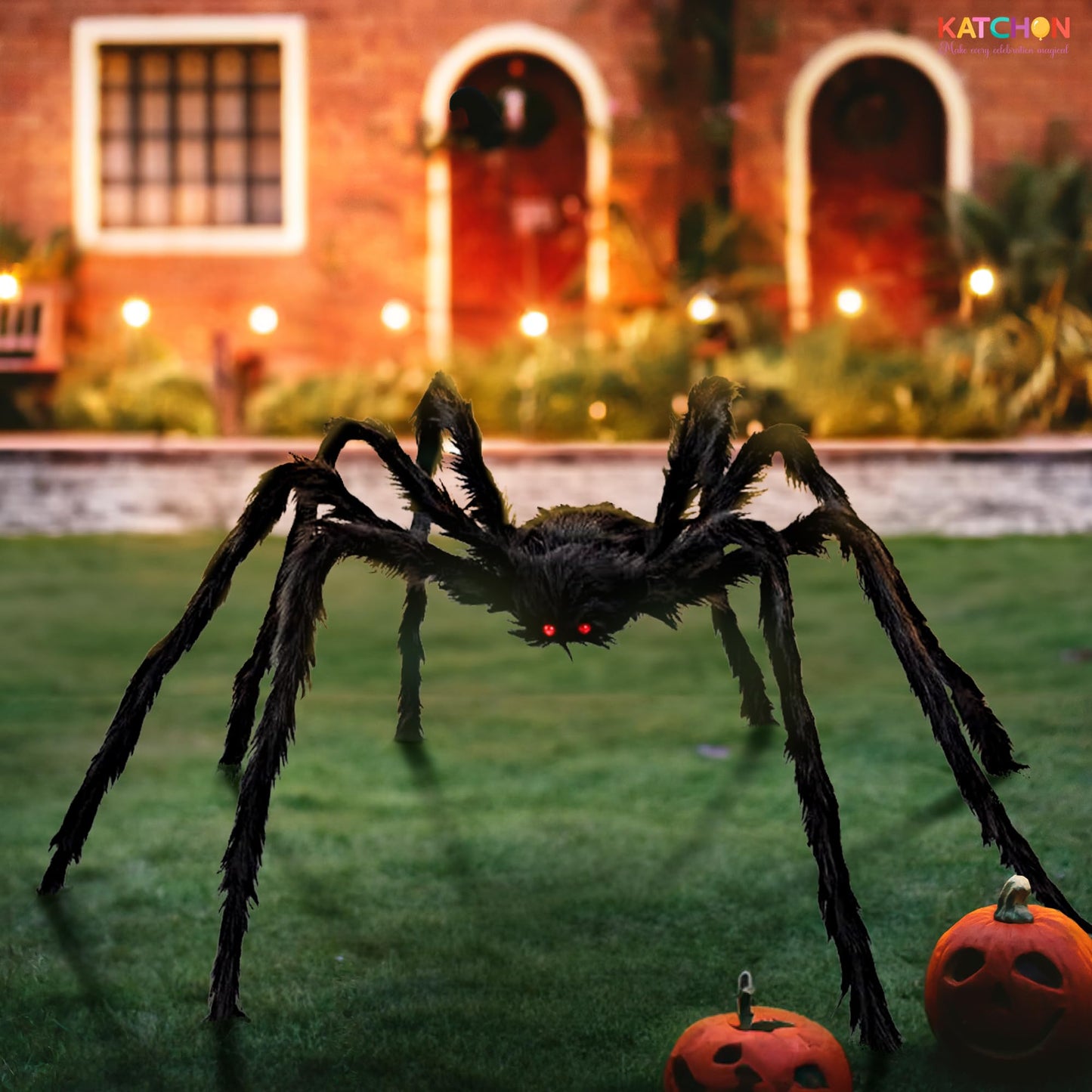 KatchOn, Giant Halloween Black Hairy Spider - 6.5 Ft, Foldable Fake Spider Halloween Decorations Outdoor | Summerween Decorations Party | Giant Spider Decoration for Summerween Party Decorations