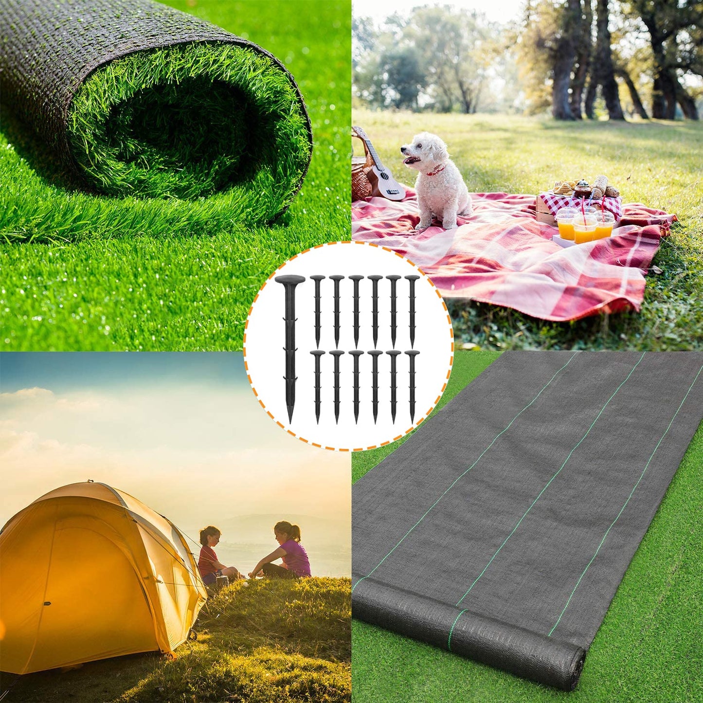 Aoipend 160 Pack Plastic Garden Lawn Stakes 6 inch Heavy Duty Landscape Anchors Spikes Rustproof Nail for Ground Lawn Edging, Weed Fabric, Tarp, Artificial Turf, Camping Tent