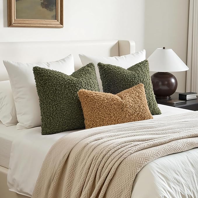Faux Fur Throw Pillow Covers 18x18 Inch Set of 2 Boucle Neutral Decorative