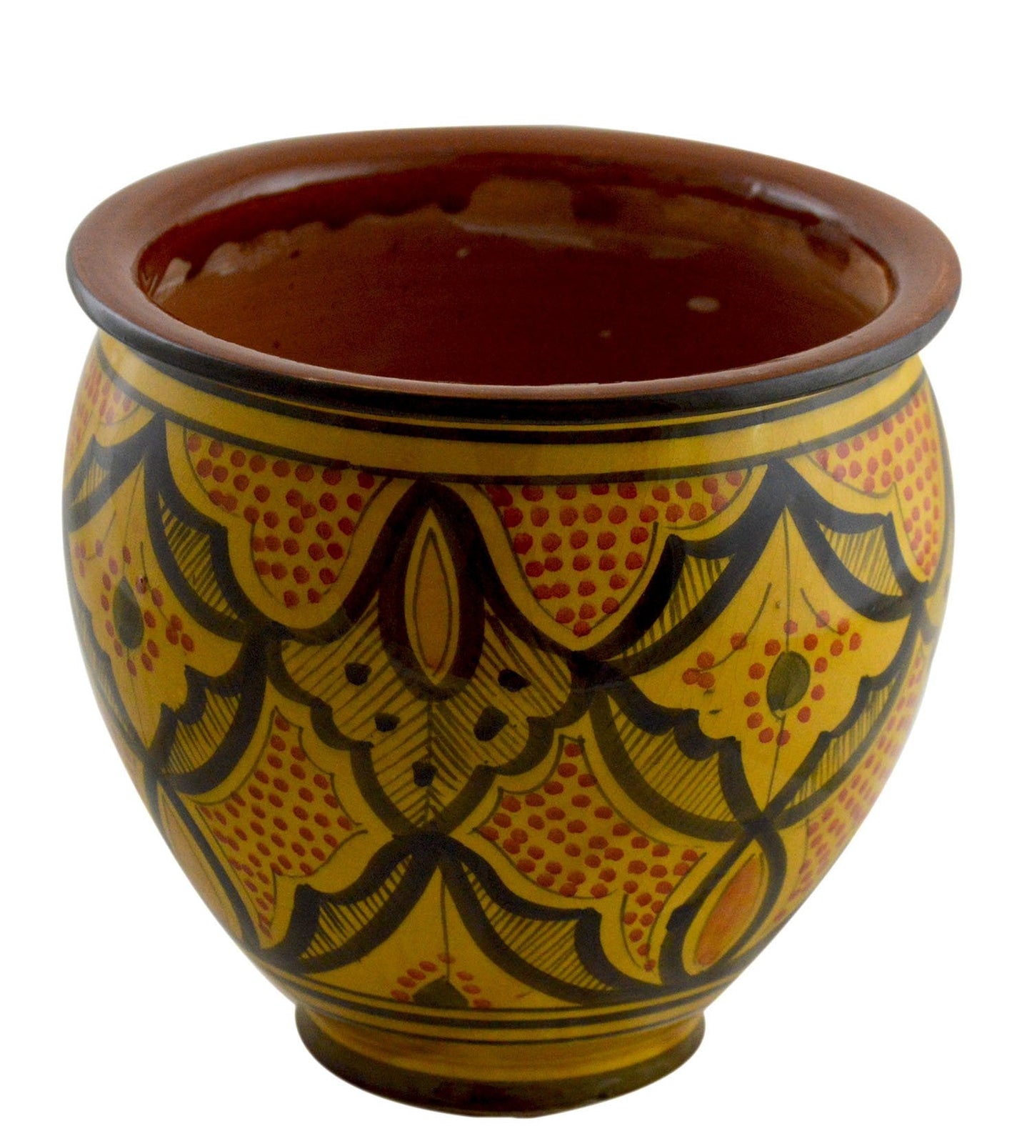 Treasures Of Morocco Flower Pot Moroccan Spanish Garden Drain Hole Ceramic Planter Handmade Yellow