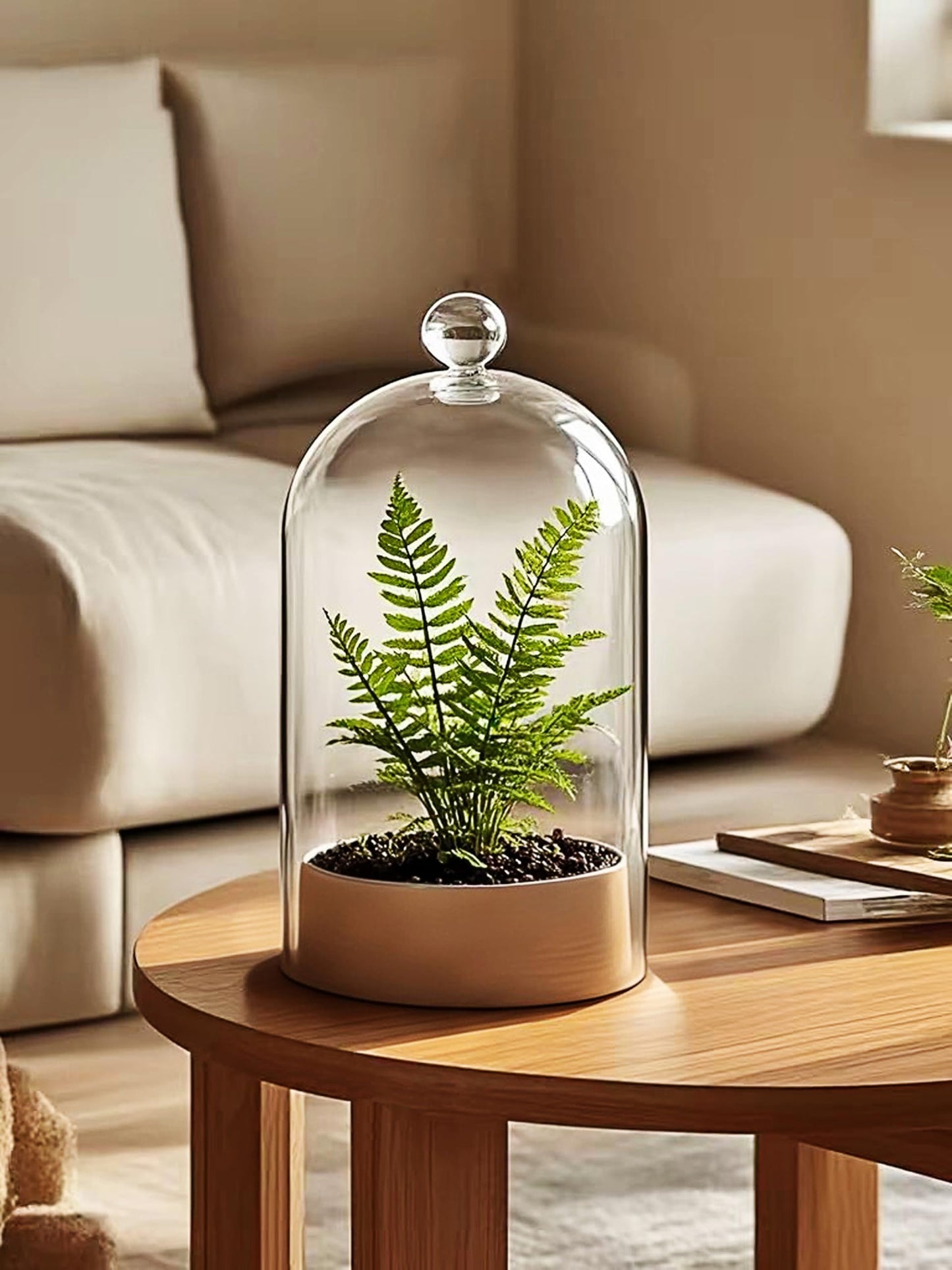 Handmade Glass Cloche, Thick & Sturdy, Dia 6"xH 12", For Terrarium, Plants, Trinkets, Cakes, Figurines, LED Light String, Candle. Cloche Glass Dome, Bell Jar Display Case (1, 6"x12")
