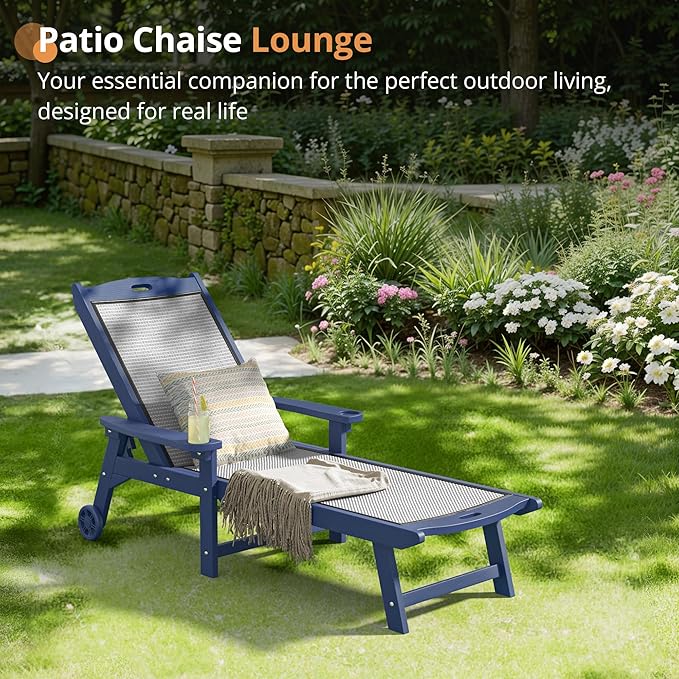 LUE BONA Chaise Lounge Chair Outdoor, HDPS and HDPE Wicker Material, Patio