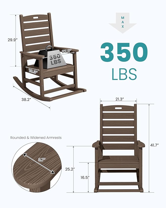 SERWALL Outdoor Rocking Chair, Oversized Rocking Chair