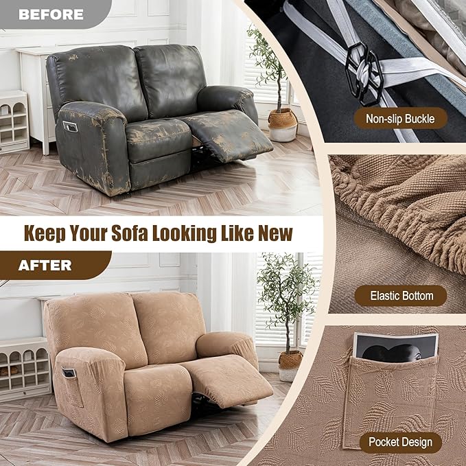 Gennia Recliner Loveseat Cover 4 Pieces, Waterproof Stretch Recliner Sofa