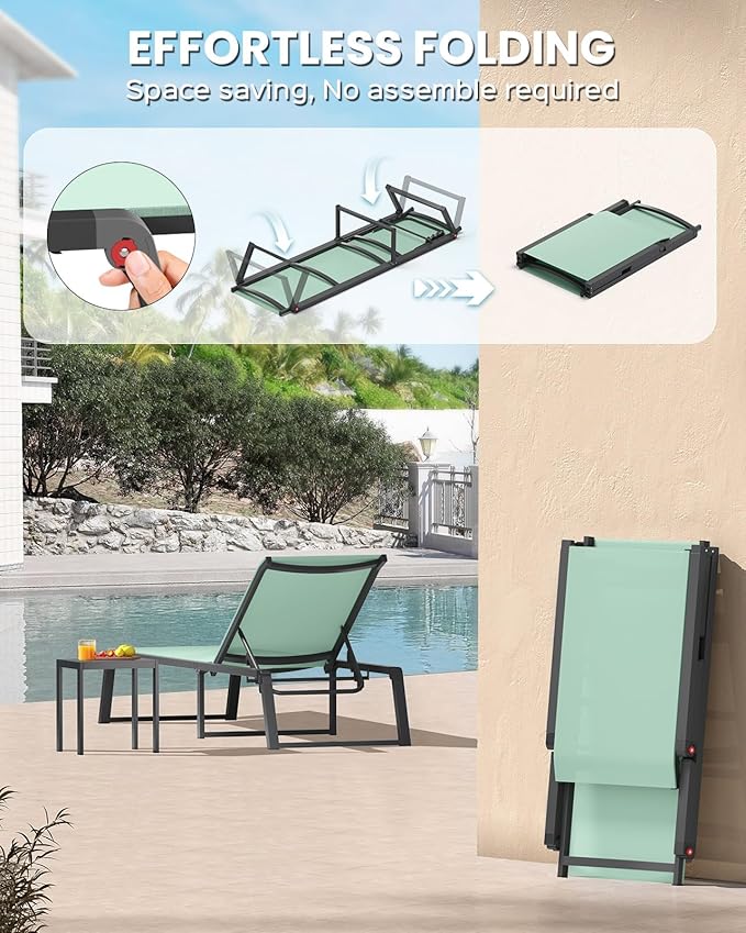 Aluminum Chaise Lounge Chair Outdoor, Foldable& No Assembly Patio Pool Lounge