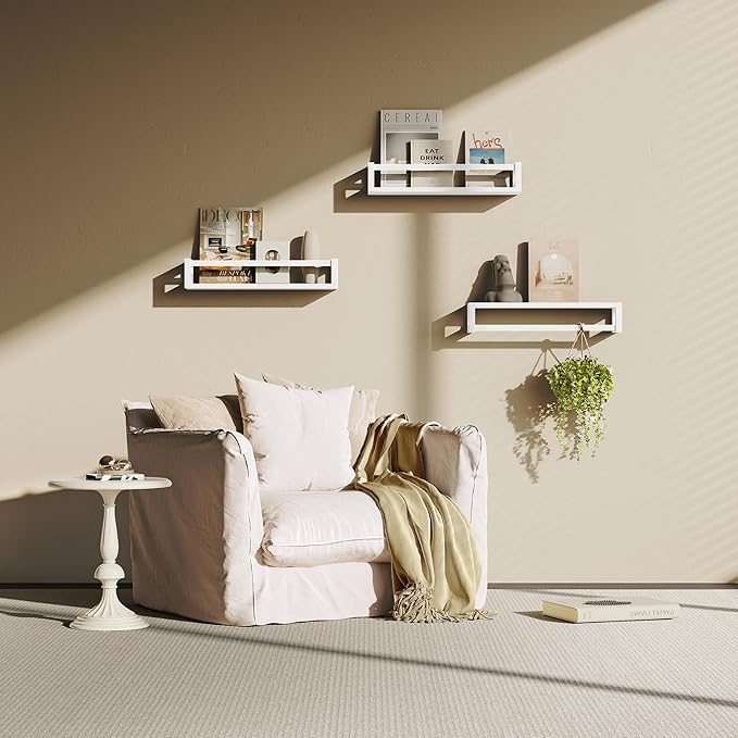 TidyCorner Upgraded Thick Floating Shelves, Solid Wood Bookshelf