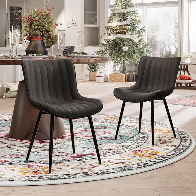 YOUNUOKE Black Dining Chairs Set of 2, Faux Leather Upholstered Kitchen &