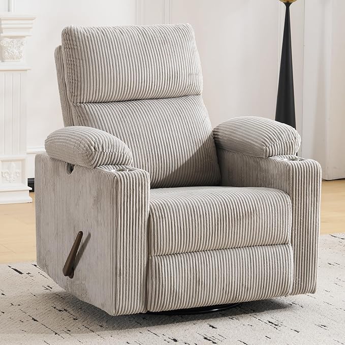 Swivel Rocker Recliner with Adjustable Armrests, Rocking Nursery Chair with