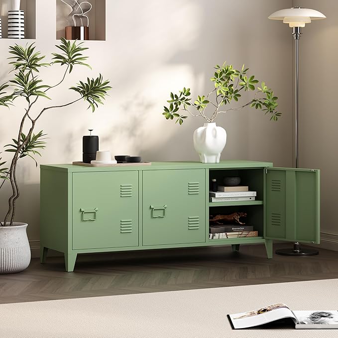 MIOCASA Metal Storage Cabinet, 3 Door TV Stand, Metal TV Cabinet