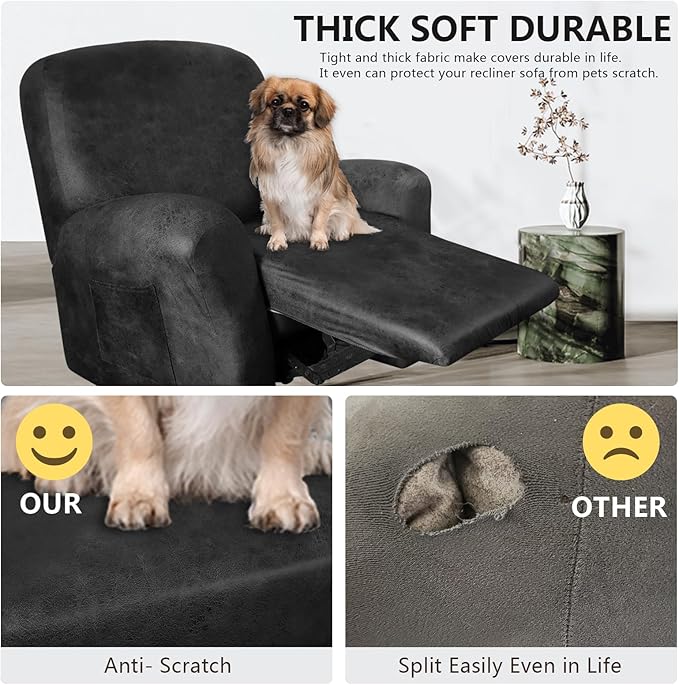 ANARACHON Leather Like Recliner Chair Covers Heavy Duty, 4 Pieces Recliner Cover