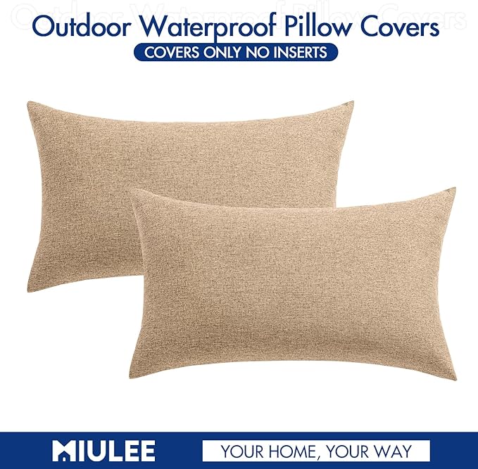 MIULEE Pack of 2 Decorative Outdoor Solid Waterproof Throw Pillow Covers Faux