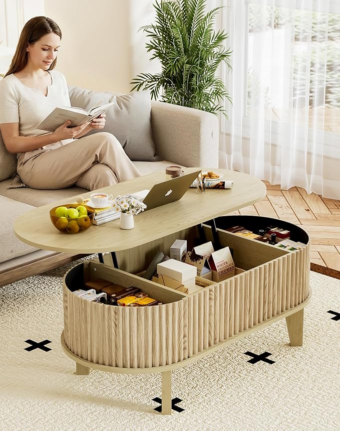 Oval Coffee Table with Lifting Top