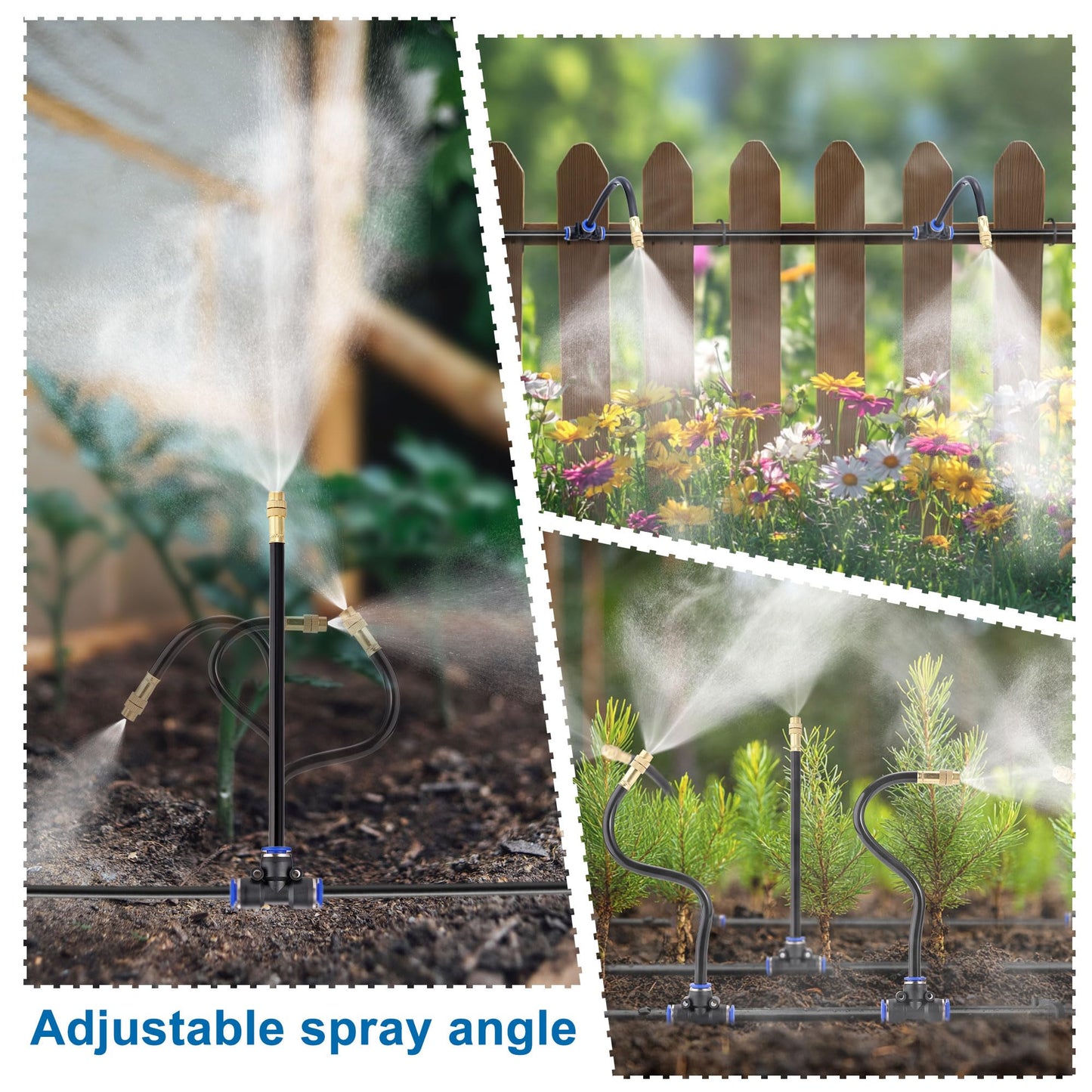 Mornajina Automatic Drip Irrigation Kits Garden Irrigation System, Includes 50FT 5/16 inch Irrigation Tubing Hose & 15Pcs 360° Bending Dropper Atomizing Mist Nozzles Tee for Garden Watering System