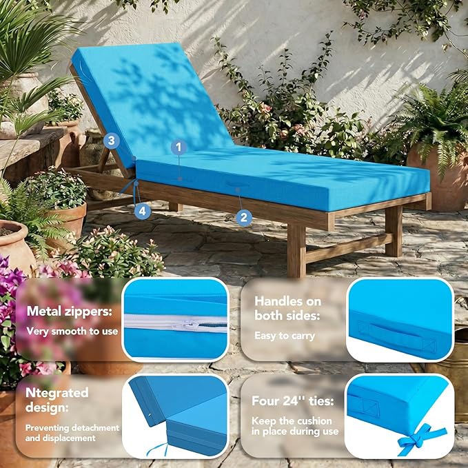 L'AGRATY Outdoor Lounge Chaise Cushion: 72x21x3 Inch Waterproof Lounge Chair