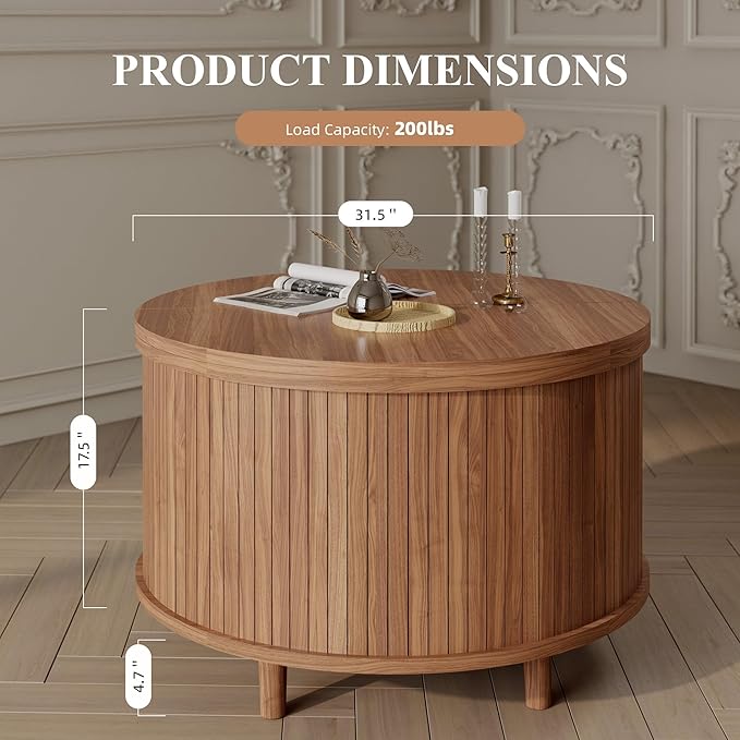 Easyego 31.5" Fluted Round Coffee Table