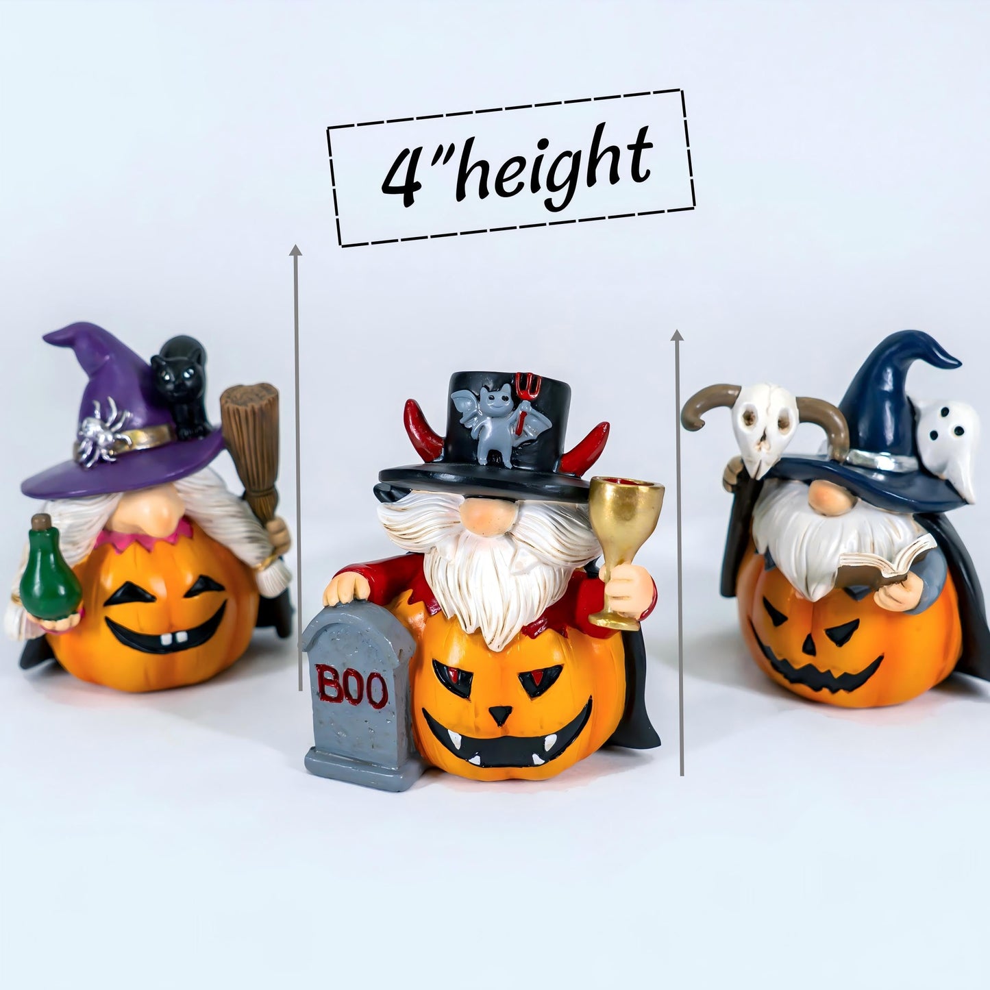 WZAPPKEW 3PCS Halloween Gnomes Figurines Decor Pumpkin Themed Handmade Resin Gnome Halloween Decor Vampire Wizard Witch Gnomes Gifts for Women Home Decor Statue for Tier Tray (Pumpkin)