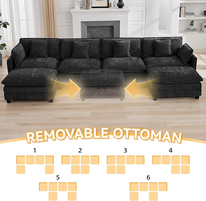 147'' Modualr Sectional Cloud Deep Seat Couch, Oversized Chenille U Shaped