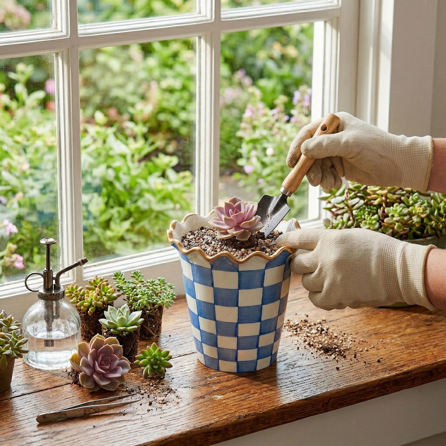 Briful Ceramic Planter with Drainage Hole, 5.9in Blue and White Checkered Flower Pot for Indoor Plants, Modern Decorative Plant Pot for Succulents, Orchids & Herbs, Home Office Decor