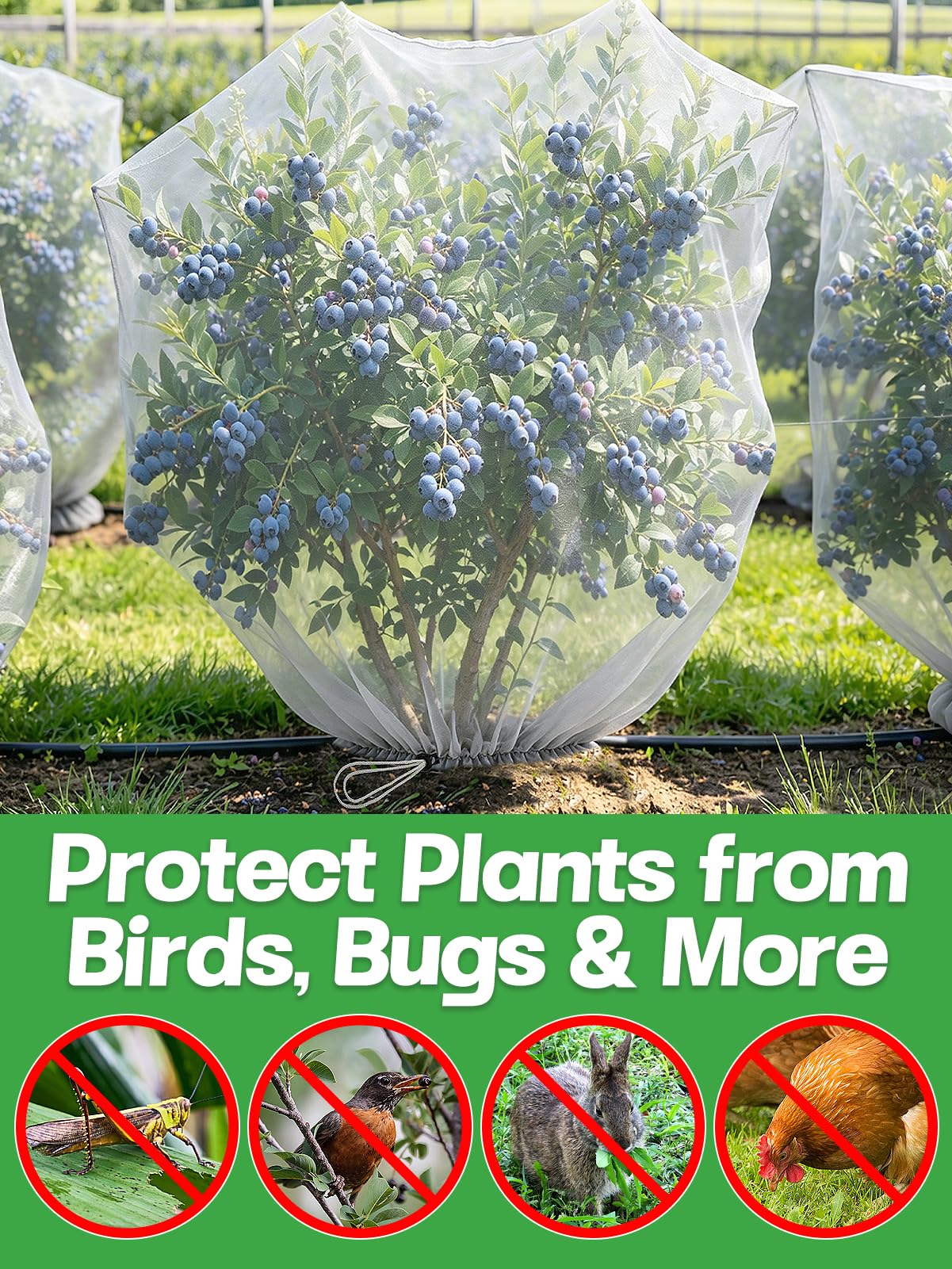 6pcs 2.6ft x 3.3ft Insect Bird Netting for Garden - Ultra-Fine Blueberry Bush Netting Cover with Drawstring for Garden Protection Flower Tomato, Plant Protectors from Animals
