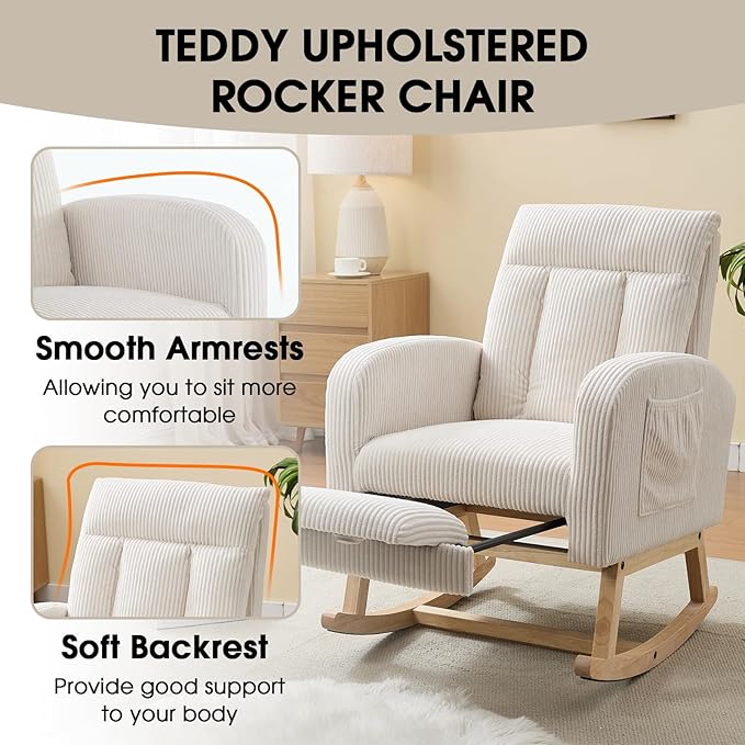 NIOIIKIT Nursery Rocking Chair, Corduroy Upholstered Rocking Chair