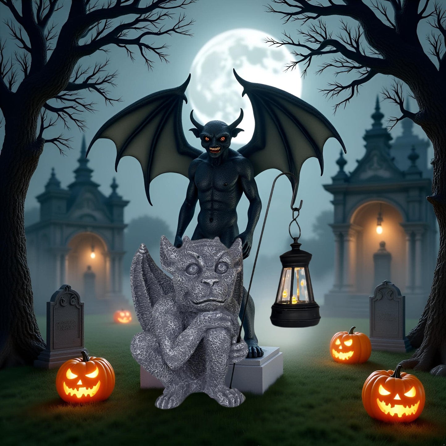 memeyou Gargoyle Statues Outdoor with Solar Lantern Gothic Garden Lamp Decor Outside Dragon Winged Gargoyle for Porch Patio Lawn Yard Ornament Trolls Figurine Gifts for Women Mom Grandma