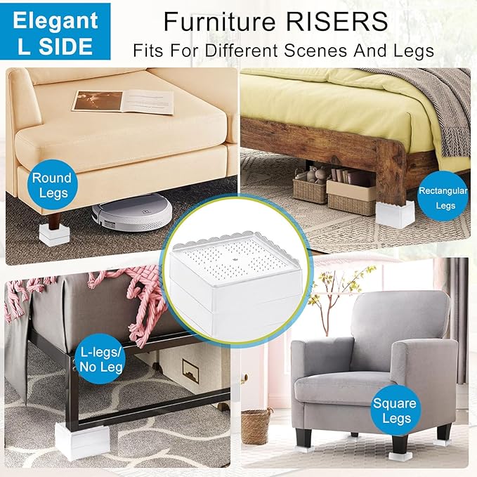 Bed Risers 1 inch, 2 inch, 3 inch, 4 inch Heavy Duty, Adjustable Furniture Riser