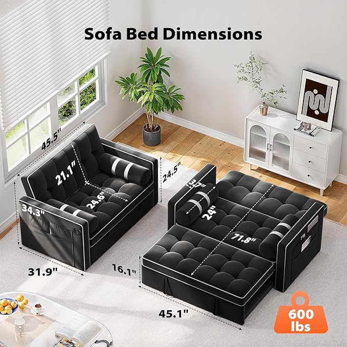 Pipishell 3 in 1 Convertible Sleeper Sofa Bed, Pull Out Couch