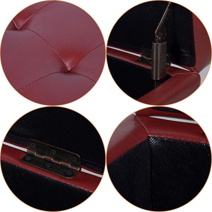 H&B Luxuries Tufted Leather Square Flip Top Storage Ottoman Cube Foot Rest