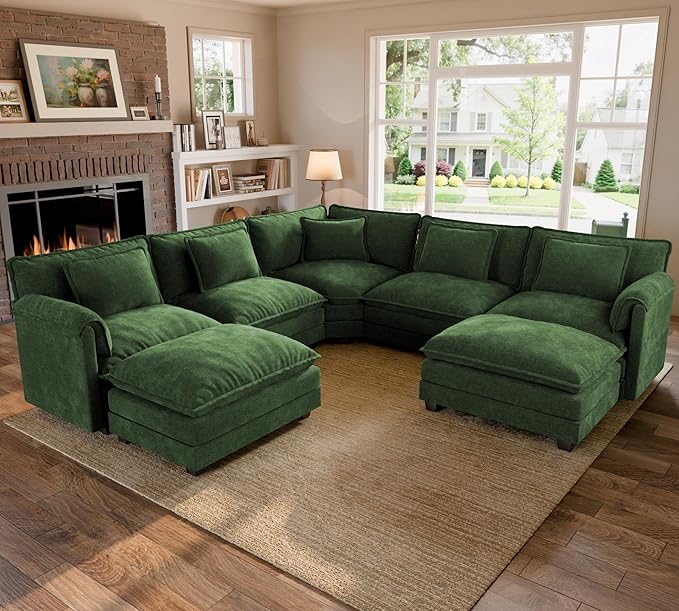 ELUCHANG 114" Oversized V-Shaped Cloud Couch Modular Sectional Sofa